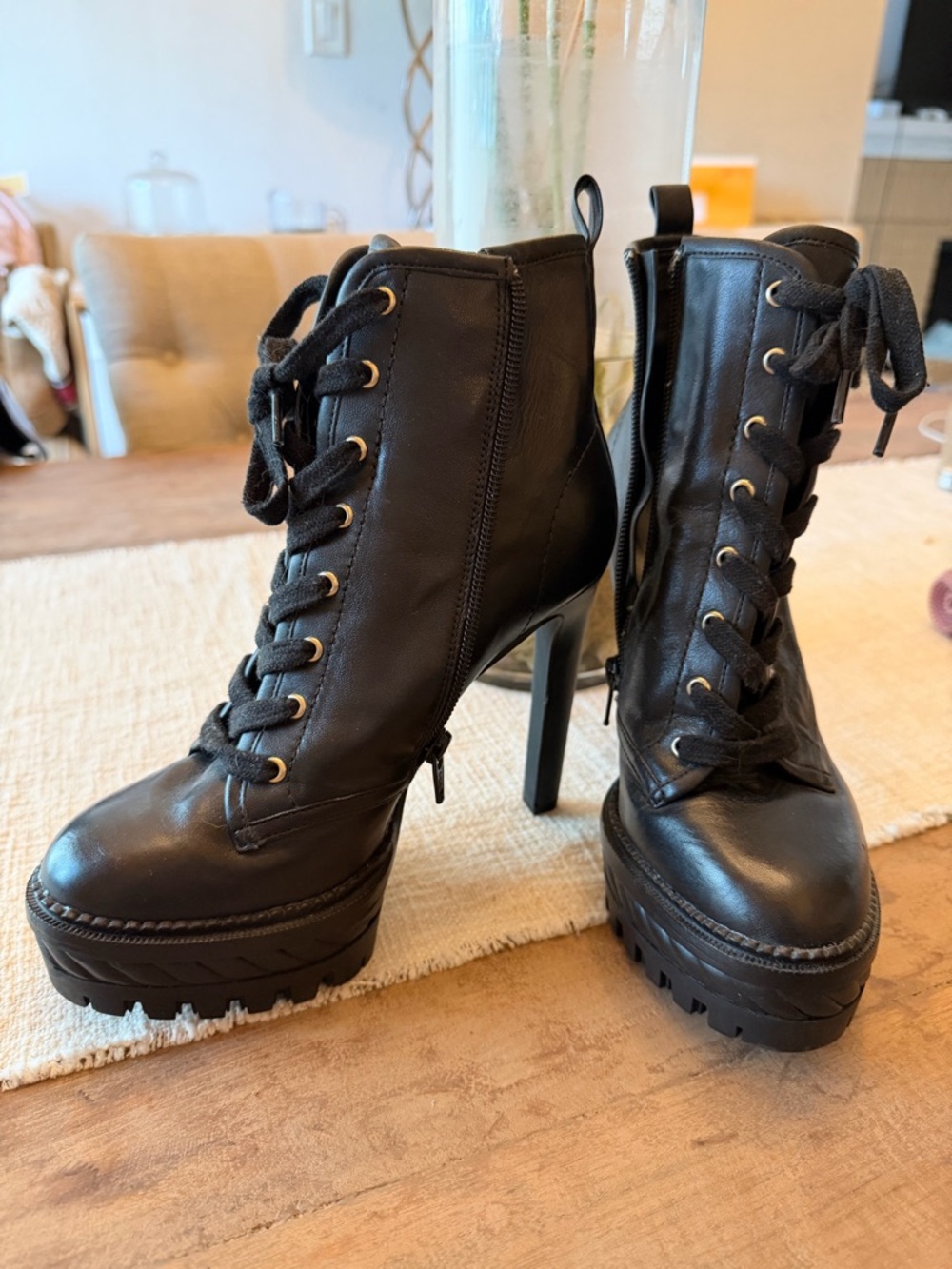 Vince Camuto Black Lace-Up Platform Ankle Boots